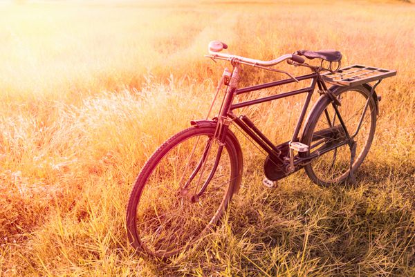 دوچرخه قدیمی با زمین چمن تابستانی سبک فیلتر قدیمی