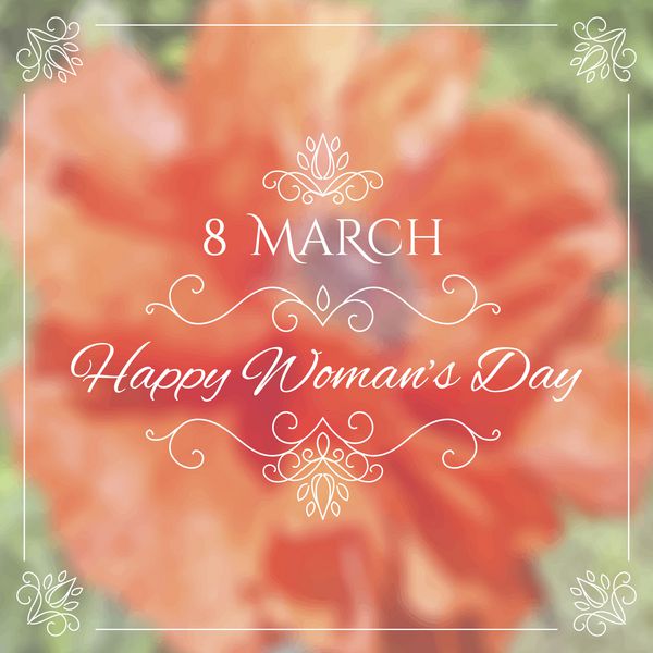 8 مارس حروف تبریک روز زن در پس زمینه گل بدون تمرکز وکتور