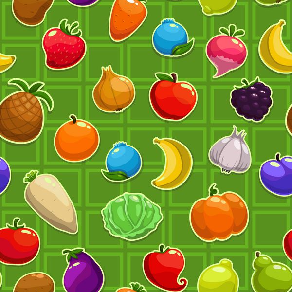 الگوی بدون درز با نمادهای میوه توت سبزیجات