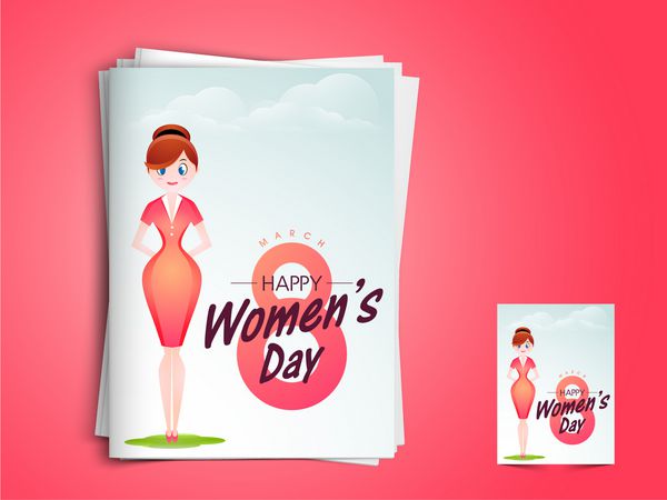کارت پستال زیبا با طرح پاکت تصاویر دختر جوان مدرن برای جشن های روز جهانی زن در زمینه صورتی براق