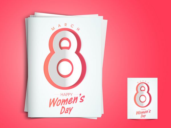 طرح کارت تبریک جشن روز زن با متن و پاکت شیک در زمینه صورتی