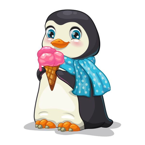 پنگوئن کارتونی زیبا با بستنی وکتور جدا کنید