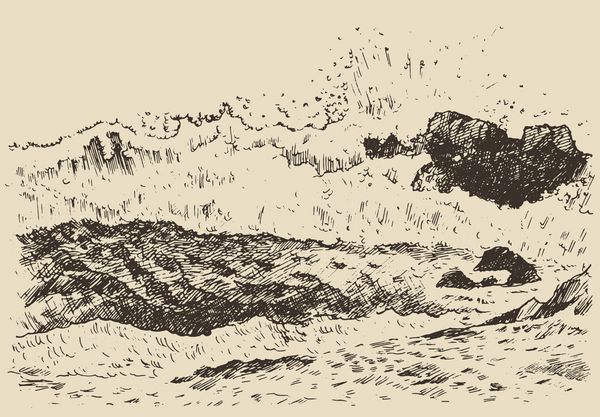 موج آب در دریا تصاویر حکاکی شده قدیمی طراحی دستی طرح