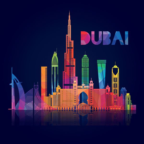 وکتور از شهر دبی در امارات متحده عربی نمادهای آسمان خراش های شهر الس گرافیک شیک
