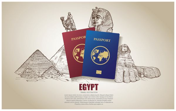 پوستر سفر مصر مصر کشیده شده با دست وکتور