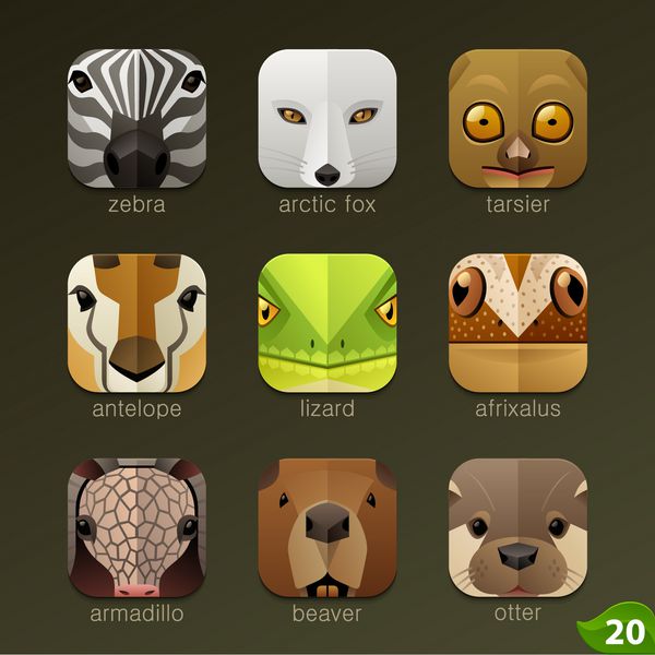 حیوانات fs برای نمادهای برنامه - مجموعه 20