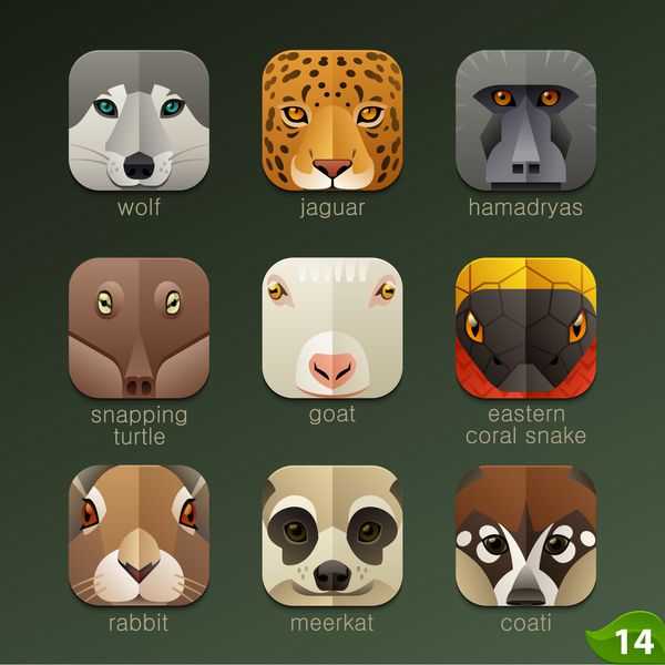حیوانات fs برای نمادهای برنامه - مجموعه 14
