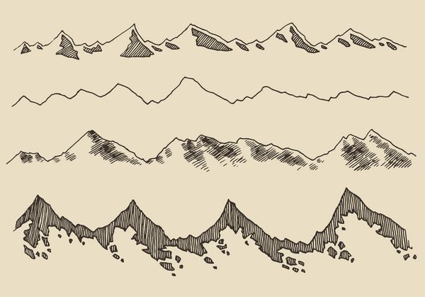مجموعه کوه ها تصاویر وکتور حکاکی خطوط کوه عناصر طراحی دستی طرح