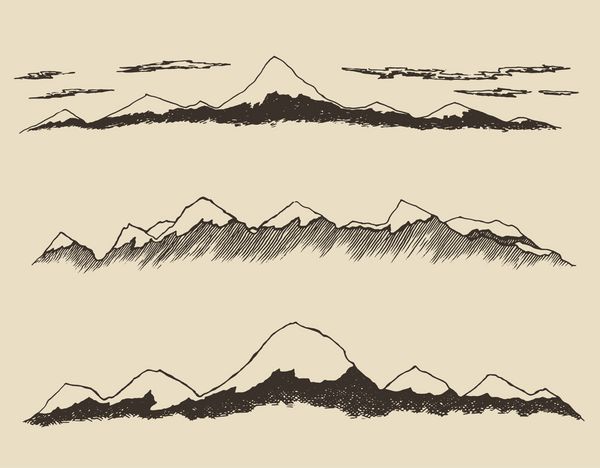 مجموعه کوه ها تصاویر وکتور حکاکی خطوط کوه عناصر طراحی دستی طرح