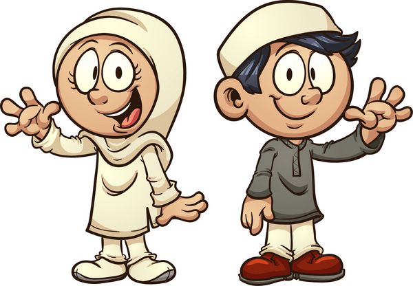 کارتونی بچه های مسلمان وکتور وکتور کلیپ آرت با شیب های ساده هر کدام در یک لایه جداگانه