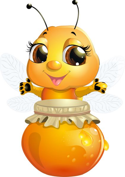زنبور عسل در زمینه سفید که با عسل سروکار دارد