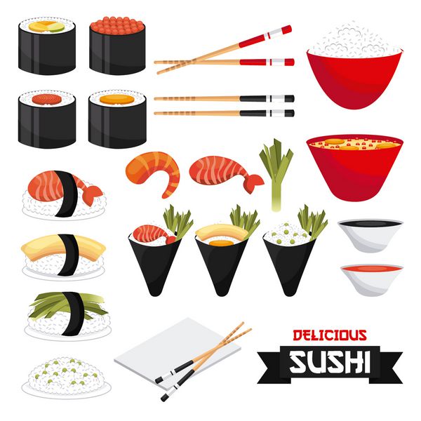 طرح سوشی خوشمزه وکتور گرافیکی