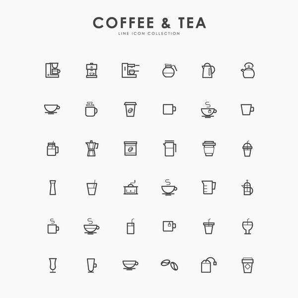 36 نماد خط مینیمال قهوه و چای