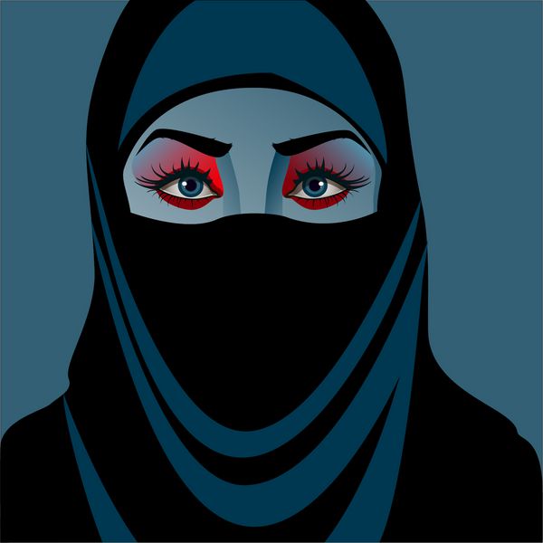 تصویر زن با حجاب آبی و مشکی