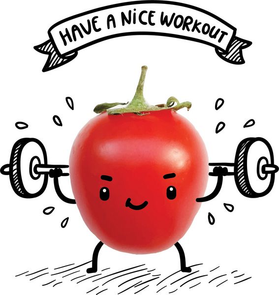 گوجه فرنگی ناز با استفاده از زنگ وزنه های سنگین را بلند می کند تصویر بدنساز خنده دار سبک زندگی سالم و تصویر ورزشی