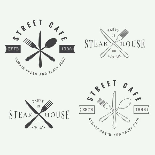 مجموعه ای از لوگو نشان و نشان رستوران قدیمی