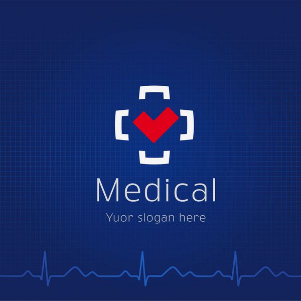الگوی لوگوی مرکز پزشکی به صورت صلیب و قلب نمادین به شکل تیک لوگوی مرکز پزشکی