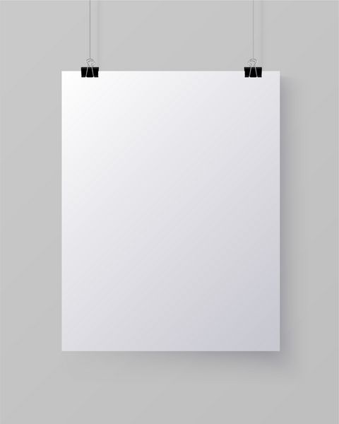 ورق کاغذ عمودی سفید سفید روی پس‌زمینه خاکستری روشن تصویر ماکت برداری