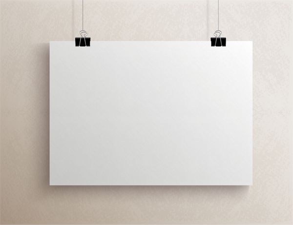 ورق کاغذ افقی بافتدار سفید روی پس‌زمینه بژ روشن تصویر وکتور ماکت
