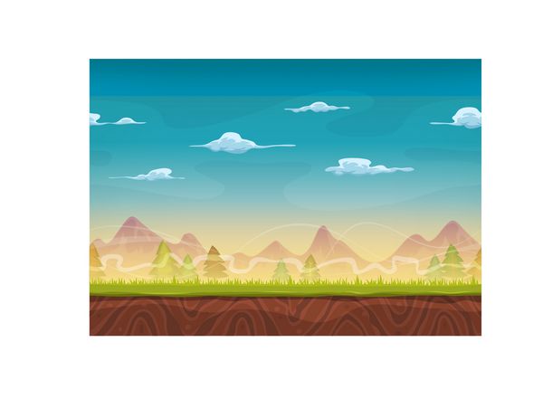 منظره کوه های بدون درز برای بازی رابط کاربری تصویر کارتونی پس زمینه کوه های بدون درز با چمن و درختان کاج برای بازی رابط کاربری