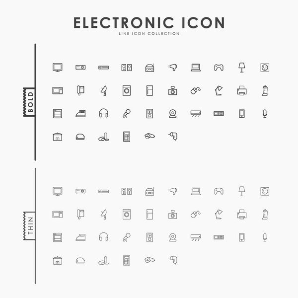 نمادهای خطی پررنگ و نازک الکترونیکی