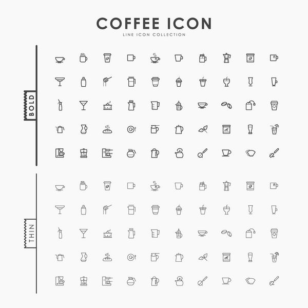آیکون های خط پررنگ و نازک قهوه
