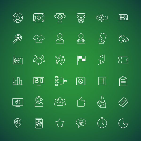 مجموعه ای از نمادهای وکتور نازک با موضوع فوتبال برای برنامه های ورزشی یا پروژه های دیگر