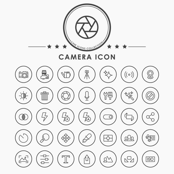 نمادهای طرح کلی دوربین با دکمه دایره