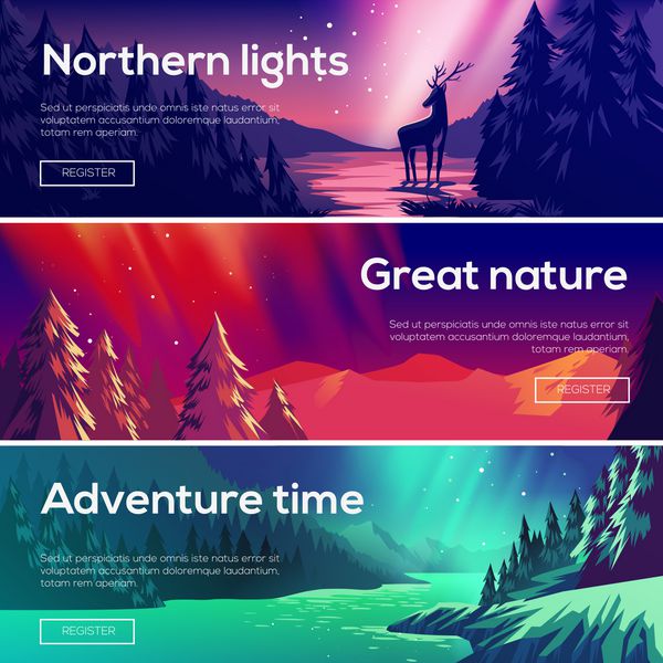 تصویر طراحی برای توسعه طراحی وب منظره جنگل کوه شفق شمالی