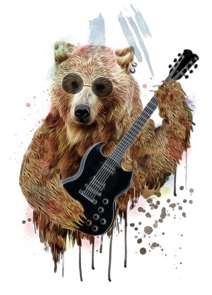 تصویر خرس شخصیت های کارتونی حیوانات طراحی گرافیکی راک و رول