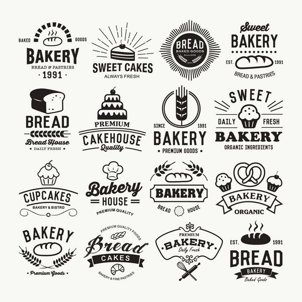 مجموعه لوگوهای نانوایی برچسب ها آرم ها نشان ها نمادها اشیاء و عناصر