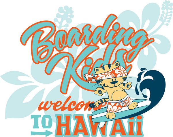 بچه گربه ناز موج سواری هاوایی آثار هنری برای کودکان رنگ های سفارشی می پوشند