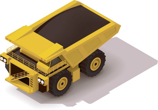 نماد بردار ایزومتریک نشان دهنده کامیون کمپرسی معدن زرد سنگین