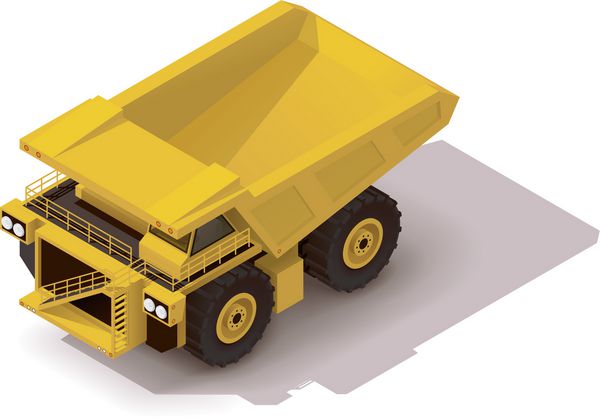 نماد بردار ایزومتریک نشان دهنده کامیون کمپرسی معدن زرد سنگین