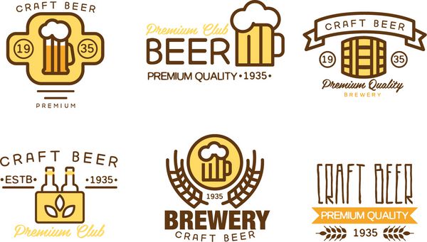 مجموعه ای از نشان های قدیمی الگوهای الگو و عناصر طراحی برای آبجوخانه بار میخانه شرکت آبجوسازی آبجوسازی میخانه رستوران