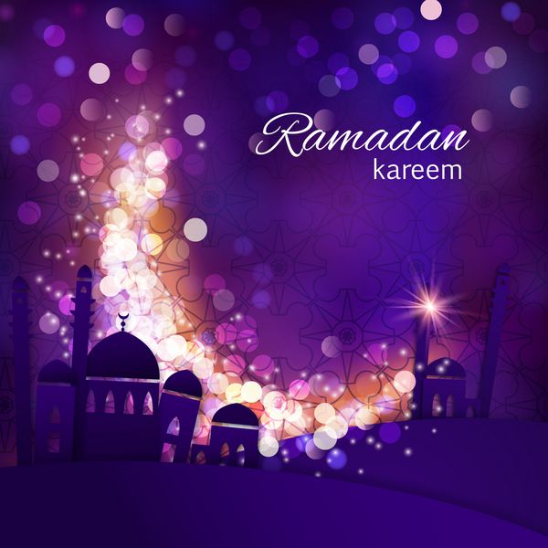 کارت عید مبارک پس زمینه تبریک ماه رمضان یک ماه رنگارنگ تصویر برداری
