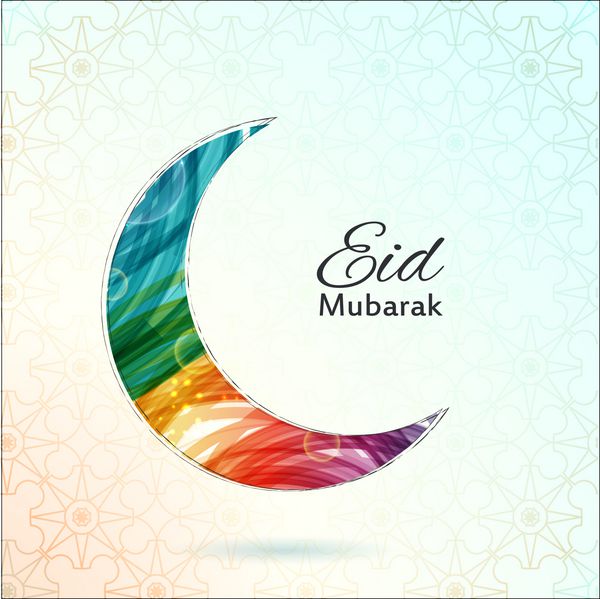 کارت عید مبارک پس زمینه تبریک ماه رمضان یک ماه رنگارنگ تصویر برداری