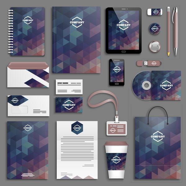 مجموعه الگوی هویت شرکت ماکت لوازم التحریر تجاری با لوگو طراحی برند