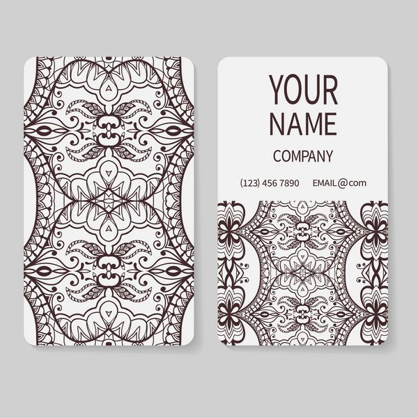 کارت ویزیت تک رنگ با مکانی برای نوشتار شما تنظیم شده است بردار زمینه هندسی کارت یا مجموعه دعوتنامه عناصر تزئینی قدیمی اسلام با دست کشیده