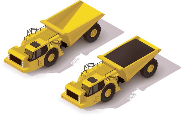 نماد بردار ایزومتریک نشان دهنده کامیون کمپرسی معدن زیرزمینی زرد رنگ