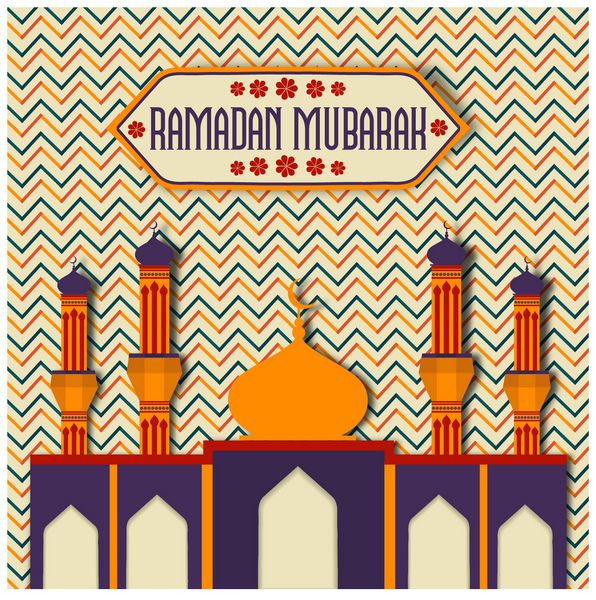 مسجد زیبا و براق در زمینه طرح زیگزاگ شورون برای ماه مبارک اسلام جشن مبارک رمضان