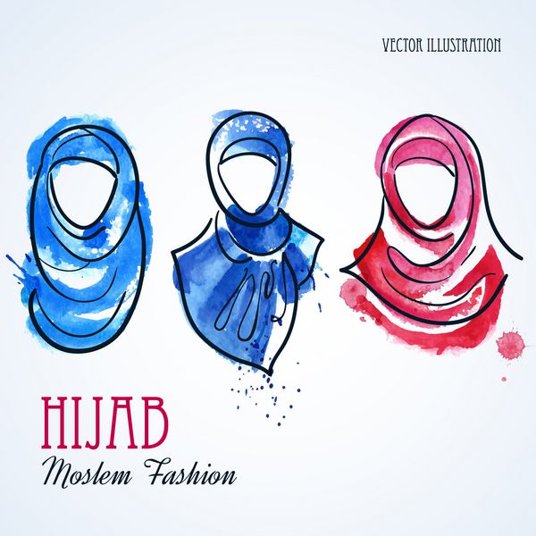 مجموعه ای از 3 حجاب رنگارنگ نقاشی شده با آبرنگ تصویر برداری جدا شده روی سفید