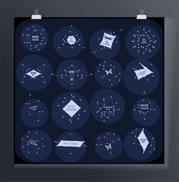 طراحی برچسب چند ضلعی انتزاعی عناصر نجوم و صورت فلکی سبک کیهانی تصویر کم پلی