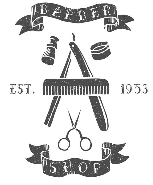 آرایشگاه عناصر شیک در مورد موضوع آرایشگاه لوگوی Hipster جدا شده تمبر لاستیکی