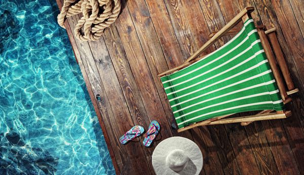 تعطیلات تابستانی صندل آبی کنار استخر سطح آبی آبی با امواج بافت آب ماکت تخت برای طراحی