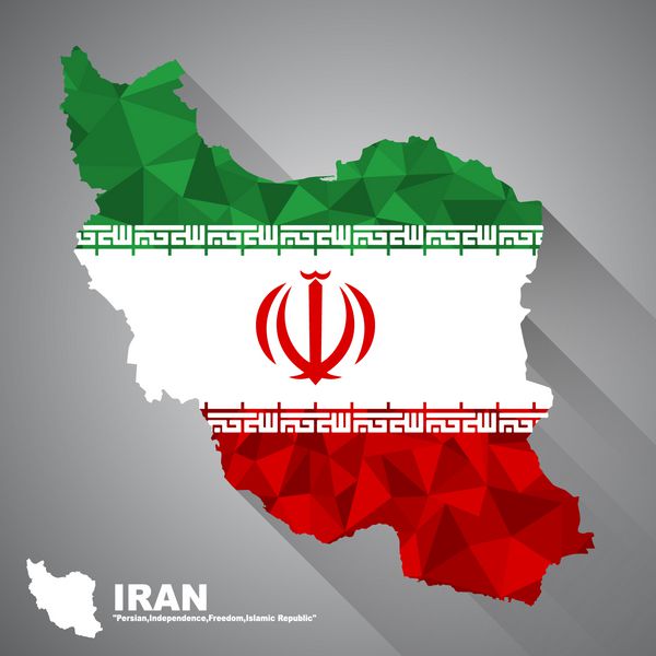 روکش پرچم ایران بر روی نقشه ایران با سبک سایه چند ضلعی و بلند بردار هنری EPS10