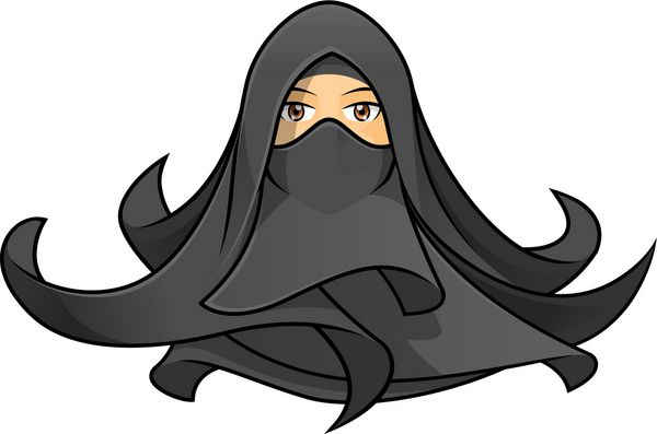 زن مسلمان با کیفیت بالا با تصویر کارتونی وکتور حجاب سیاه
