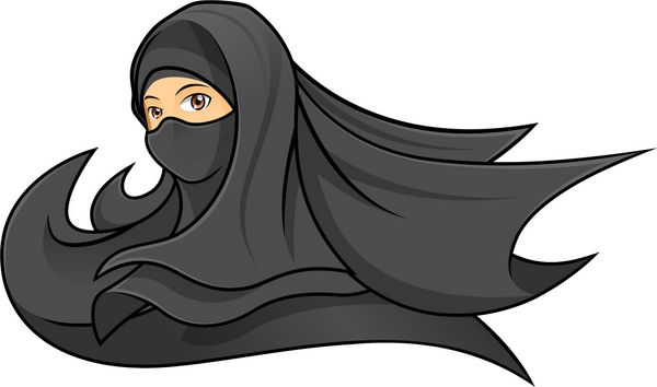 زن مسلمان با کیفیت بالا با تصویر کارتونی وکتور حجاب سیاه