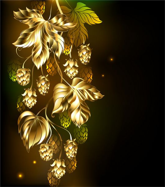 شاخه طلایی هاپ در زمینه مشکی درخشان