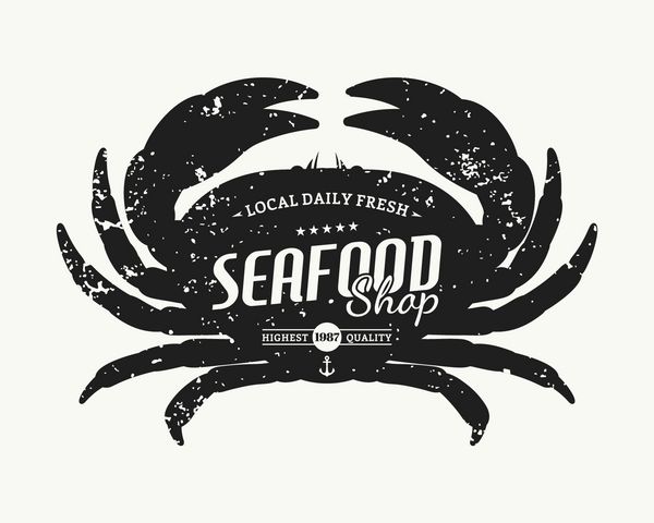 برچسب فروشگاه غذاهای دریایی به سبک رترو خرچنگ عناصر طراحی غذاهای دریایی الگوی نشان غذاهای دریایی